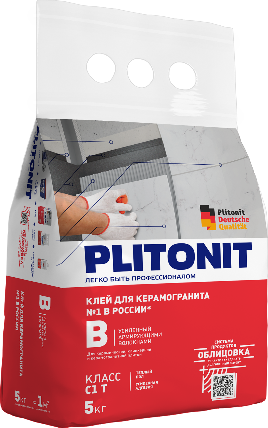 картинка Клей для плитки и керамогранита PLITONIT B 5КГ от сети строительных магазинов в Старой Руссе